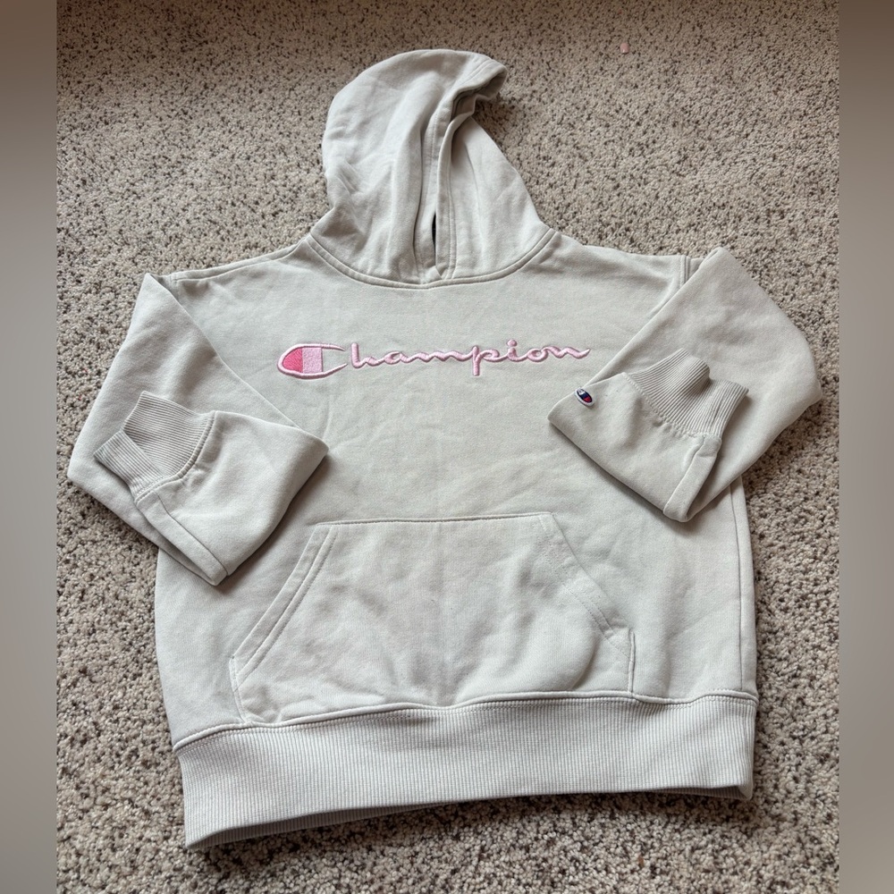 Champion Heather Gray Hoodie with Pink Embroidery